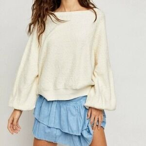 Free People Found My Friend Pullover Sweater Ivory White Boucle Knit OB818318